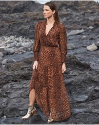 Sosandar - Leopard Print Button Front Tiered Maxi Dress