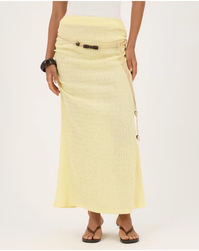 Atmos&Here - Maeve Textured Jersey Skirt With Beaded Belt