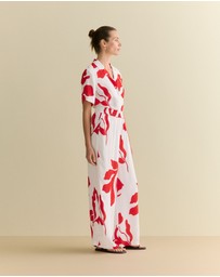 Trenery - Shadow Palm Draped Pull On Pant in Ivory