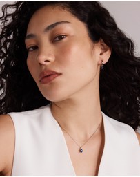Michael Hill - Oval Cut Blue Created Sapphire Gemstone Hoop Earrings and Pendant Necklace Set in Sterling Silver