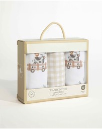 Living Textiles - 3 Pack Organic Wash Cloths - Tractor Ride