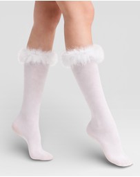 High Heel Jungle - Frou-Frou Faux Fur Trim Combed Cotton Socks