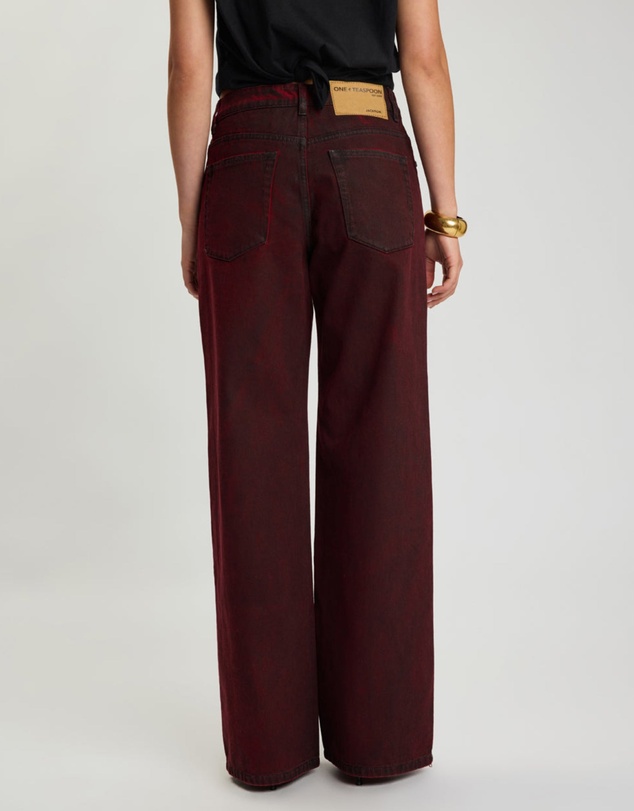 ONE TEASPOON - Jackson Mid Waist Wide Leg Denim Jeans - Oil Stained Maroon