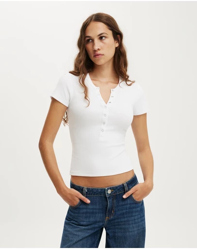 Cotton On - Blake Rib Henley Short Sleeve