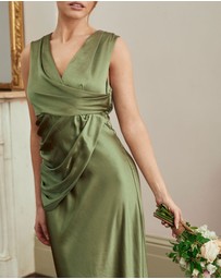 Six Stories - Plunge Drape Detail Satin Bridesmaid Dress