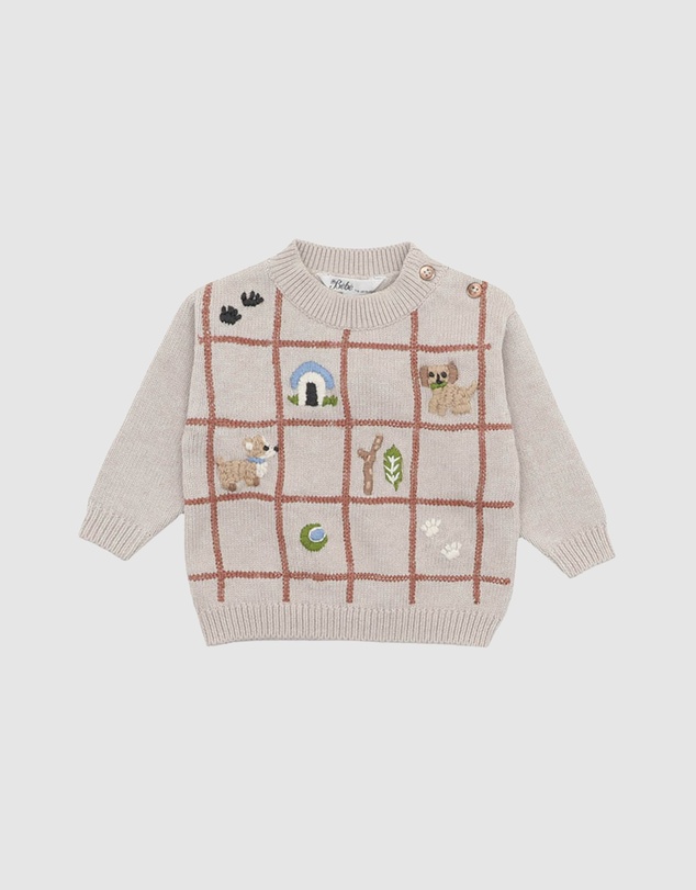 Bebe by Minihaha - Otto Puppy Grid Organic Knitted Jumper - Babies
