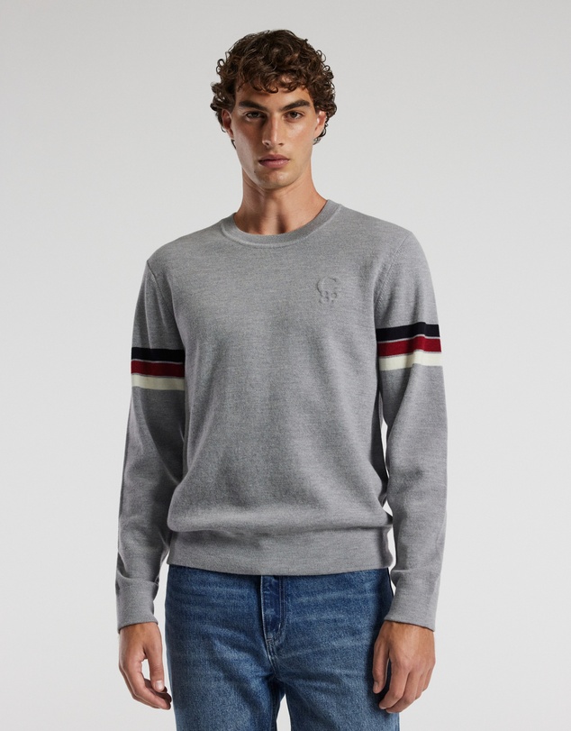 Calibre - Contrast Stripe Crew Sweater Silver