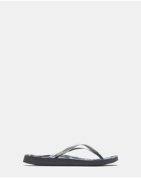 Vionic - Noosa Print Toe Post Sandal - Black Silver Cheetah