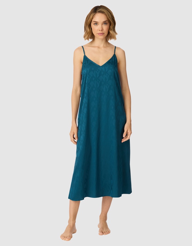 DKNY - Logo Satin Low Back Midi Chemise Nightgown