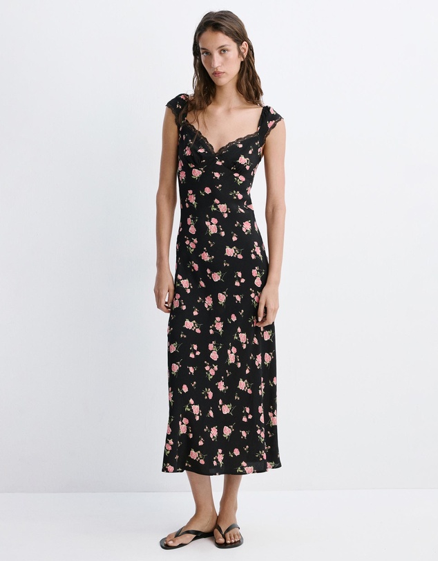 M.N.G - Floral Dress with Lace Trim