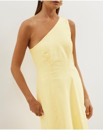 Atmos&Here - Oralie One Shoulder Linen Blend Midi Dress