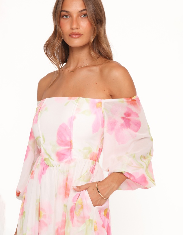 Petal & Pup - Chantel Off Shoulder Maxi Dress - Pink Garden Floral