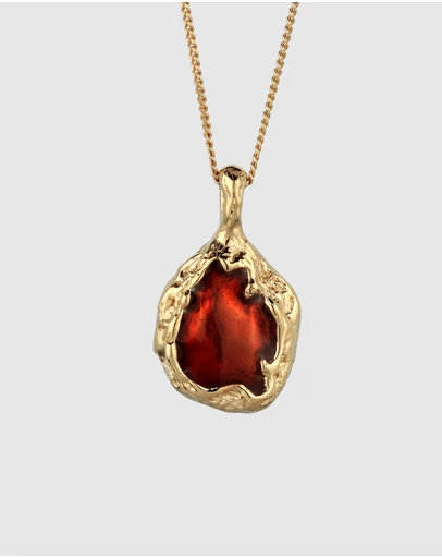 Elli Jewelry - Red Enamel Teardrop Necklace in Gold-Plated 925 Silver
