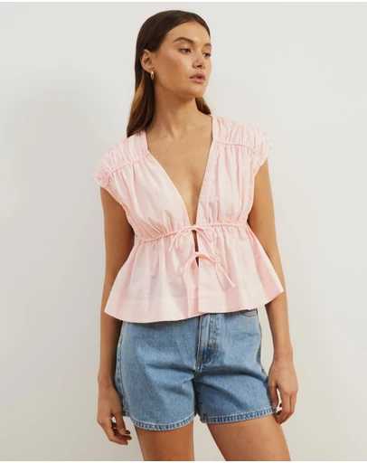 Atmos&Here - Belia Linen Blend Tie Front Top