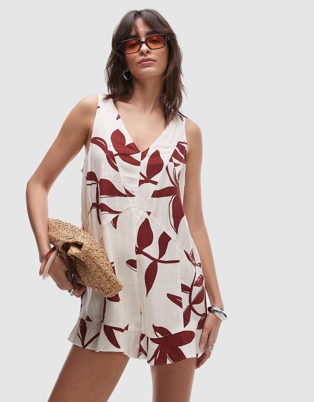 TOPSHOP - Deep V Chuck On Linen Playsuit