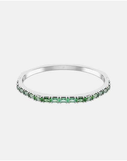 Swarovski - Matrix Bangle, Baguette Cut, Octagon Shape, Green, Rhodium-Plated