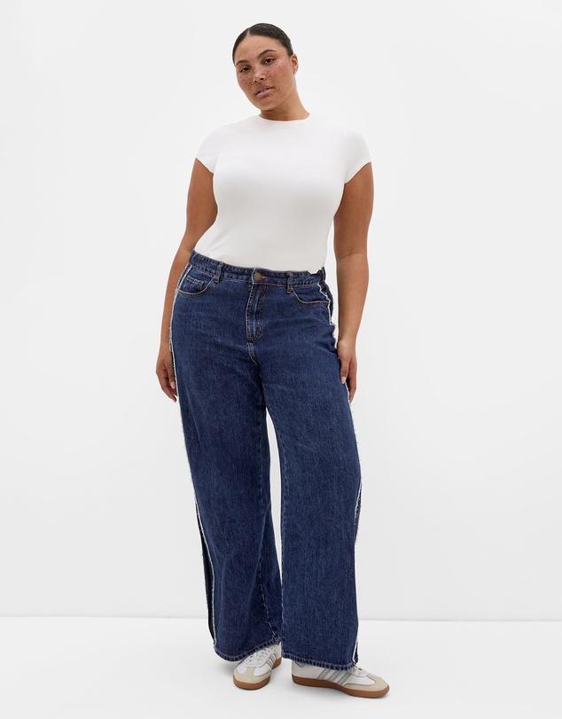City Chic - Plus size Harley Fit Leila Side Stripe Wide Leg Jean - dark wash