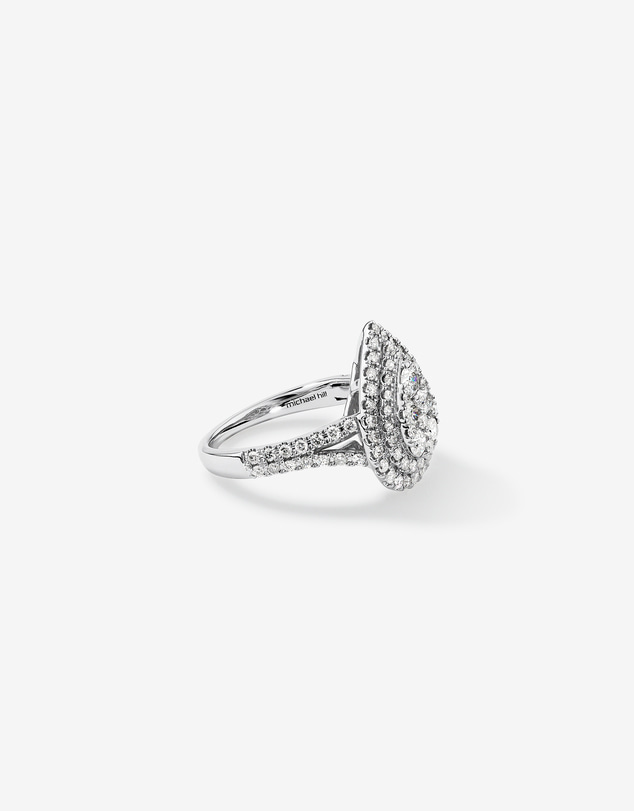 Michael Hill - 1.30 Carat TW Pear Shaped Cluster Halo Diamond Ring in 10kt White Gold