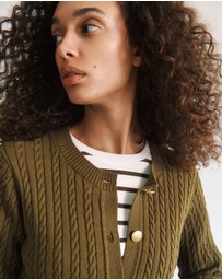 Trenery - Cotton Cable Knit Longline Cardigan in Dark Khaki