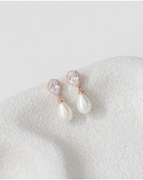 The White Collection - Sara - Rose Gold Pearl Bridal Earrings