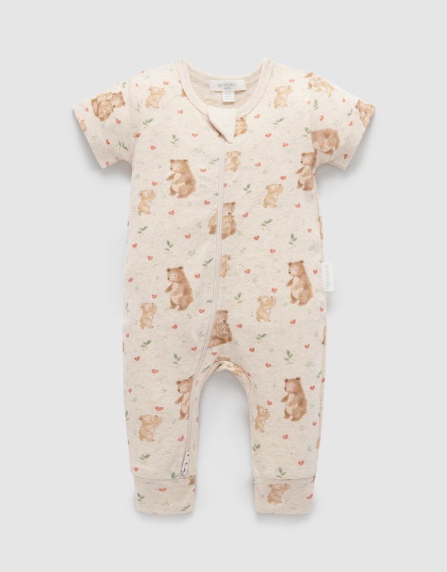 Purebaby - Love Bear Rib Zip Growsuit -Kids-Babies