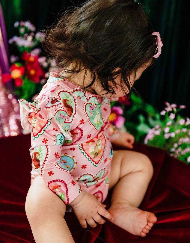 Fleur Harris - 'Woodland Love' Frill Bodysuit in Peach