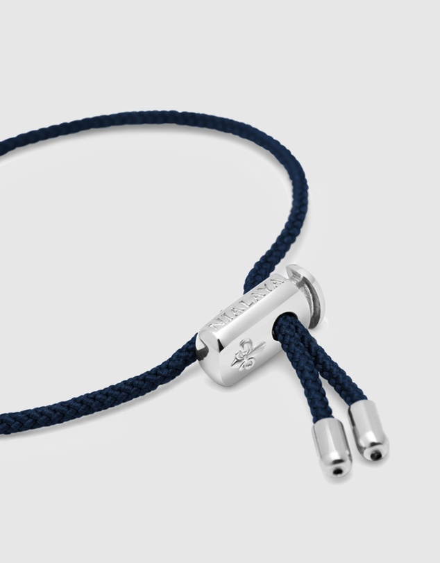 Nialaya Jewellery - Men's Navy Blue String Bracelet with Adjustable Silver Lock