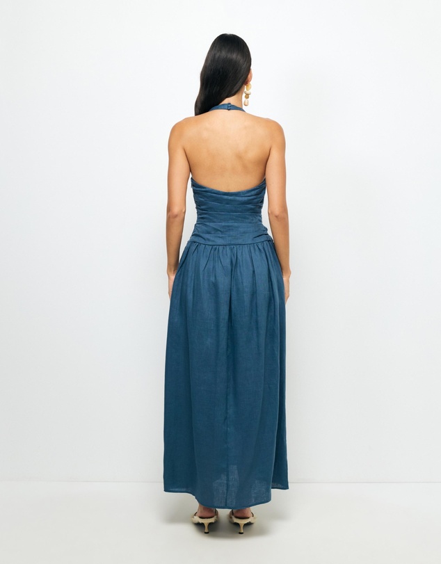 Revibe - Repaired AERE Jem Halter Linen Maxi Dress - AU 8