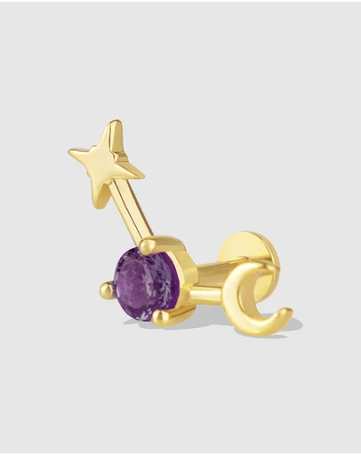 Wanderlust + Co - Birthstone Constellation Gold Flat Back Earring - Feb