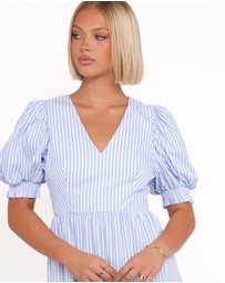 Petal & Pup - Steele Puff Sleeve Midi Dress - Blue Stripe
