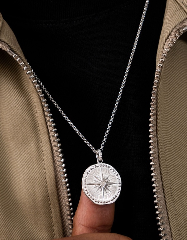 Dower & Hall - Men's Diamond True North Talisman Necklace In Sterling Silver
