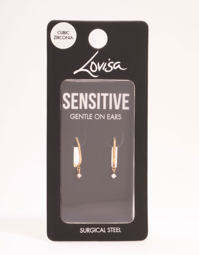 Lovisa - Gold Plated Surgical Steel Cubic Zirconia Rectangle Sleeper Earrings