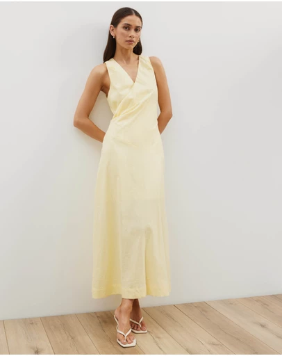 Atmos&Here - Stephanie Linen Blend Wrap Front Midi Dress
