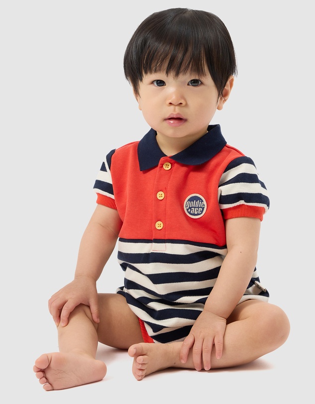 Goldie + Ace - Panelled Stripe Polo Romper - Babies