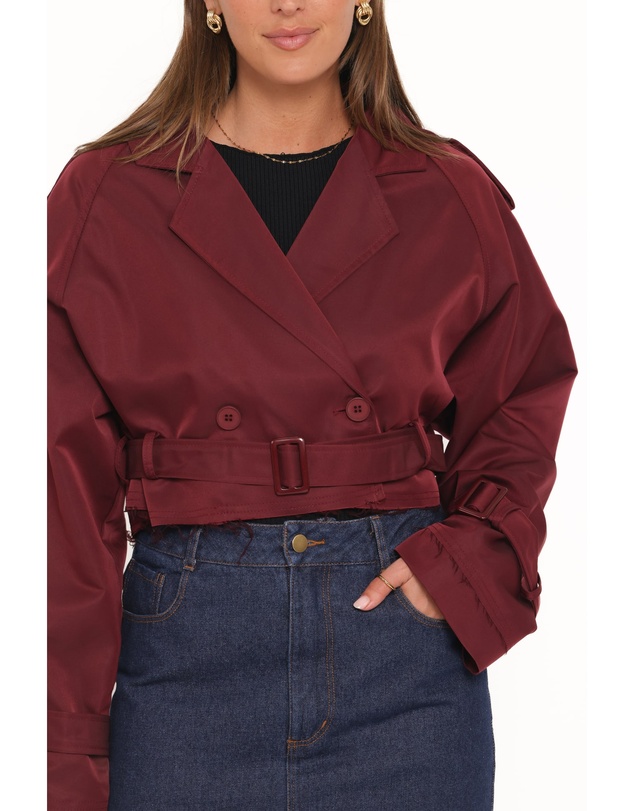 Petal & Pup - Izzi Crop Trench Jacket - Burgundy