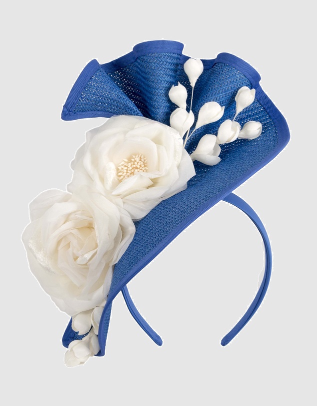 Fillies Collection - Bespoke Sculpted Blue Cream Racing Fascinator