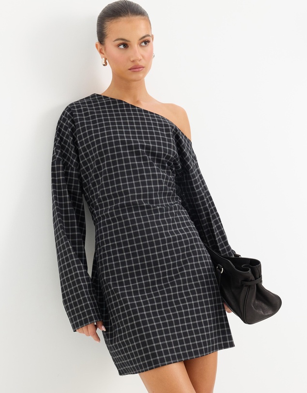 Calli - Lucy Off Shoulder Check Mini Dress