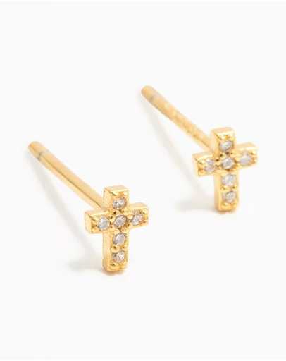 Lovisa - Gold Plated Sterling Silver Mini Diamante Cross Stud Earrings