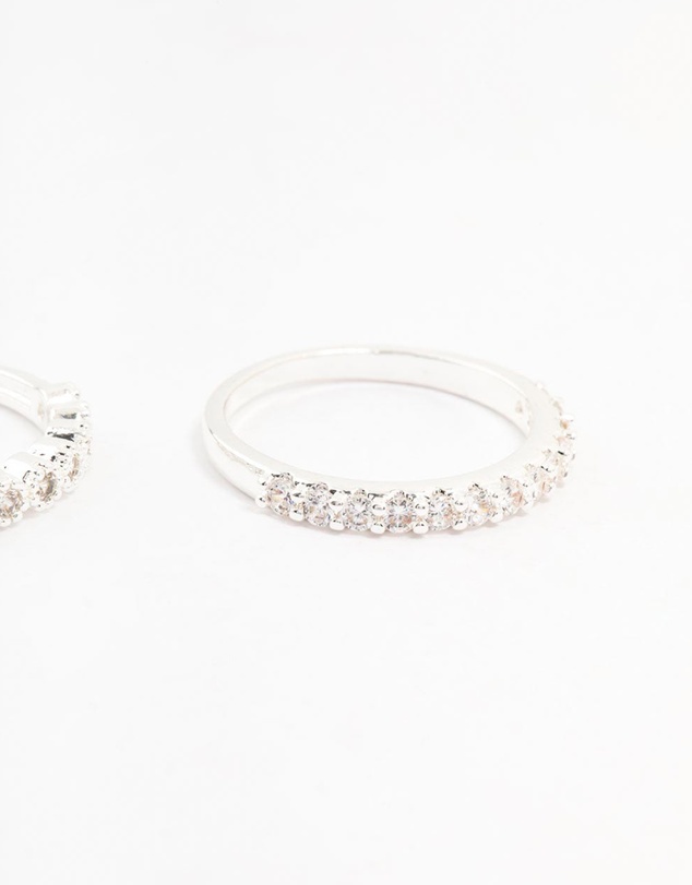 Lovisa - Silver Plated Fine Round Cubic Zirconia Stacking Rings 3-Pack