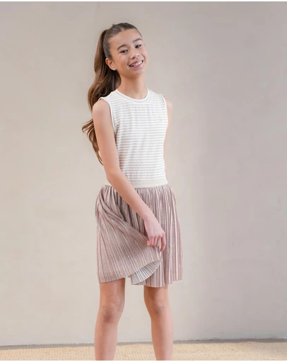 Like FLO - Minte Dress with Metallic Pleated Skirt - Kids-Teens