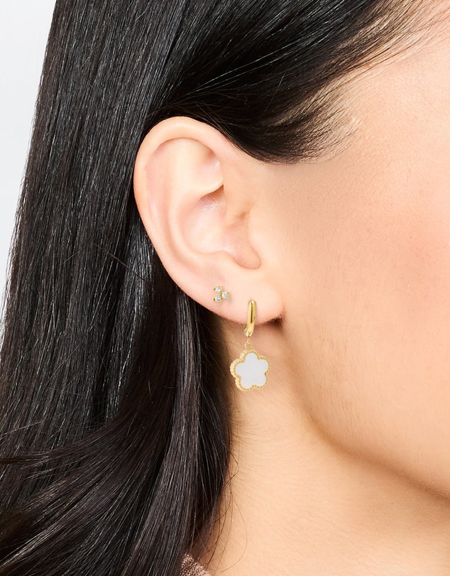 Lovisa - Waterproof Gold Plated Stainless Steel Cubic Zirconia Petal Earrings 2-Pack