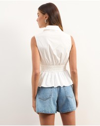 Atmos&Here - Casey Sleeveless Cotton Shirring Shirt