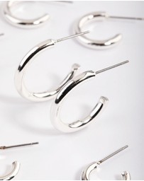 Lovisa - Silver Basic Round Hoop Earrings 4-Pack