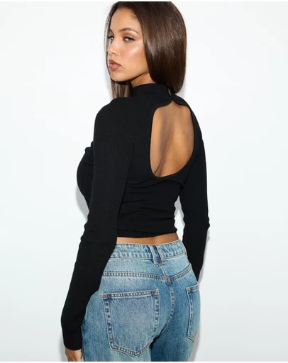 Dazie - Tessie Open Back Turtleneck Knit Top