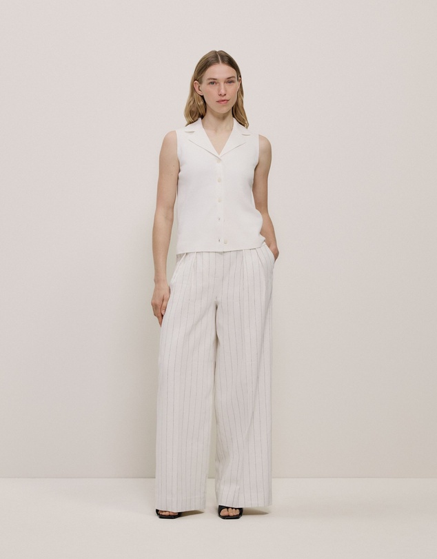 Trenery - Linen Cotton Pinstripe Pant in Parchment