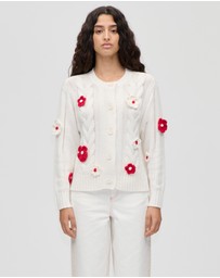 Stine Goya - Cotton Wool Yarn Crewneck Cable Cardigan