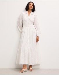 The Fated - Shirred Waist Broderie Hem Midi Dress