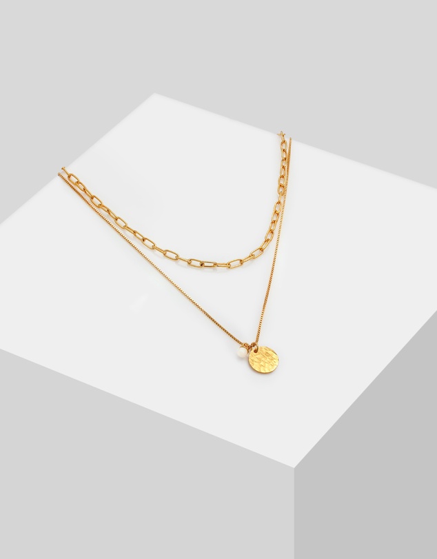 Elli Jewelry - Necklace Layer Plate Figaro 2-ply in 925 Sterling Silver Gold Plated