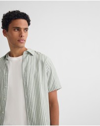 Oxford - Leyton Short Sleeve Stripe Linen Shirt