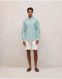 Trenery - Regular Fit Yarn Dyed Stripe Oxford Shirt in Deep Green
